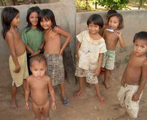 Children in a river village