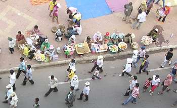 Aerial view of the vendors on the curb