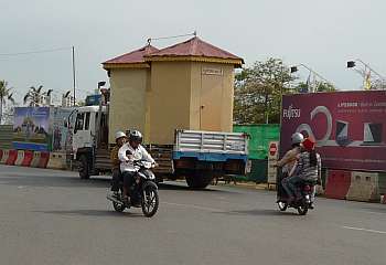 Moving portable toilets into place