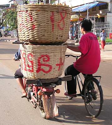Baskets of bread on a motorcycle