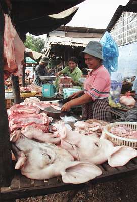 Pork for sale in a street stall