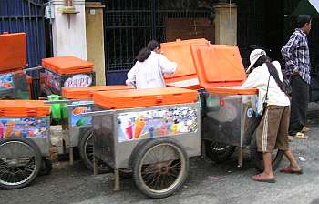 Preparing ice cream vendor carts