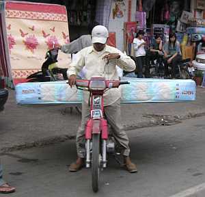 Mattress on a motorcycle