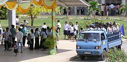 Transporting students in a truck