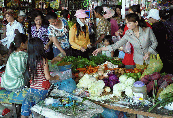 Selling vegetables in a market