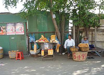 Selling baguettes on the street