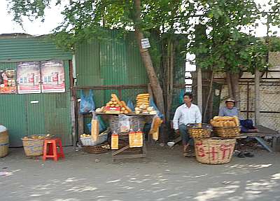 Selling baguettes on the street