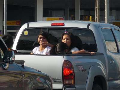 Traveling in a pick-up truck