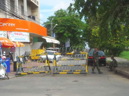 Police and razor wire