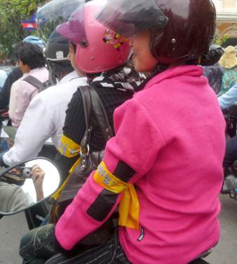 Demonstrators with armbands