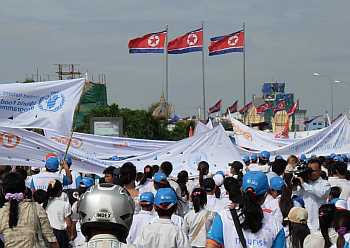 North Korean flags in Phnom Penh