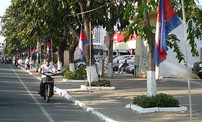 Flags along Phnom Penh street