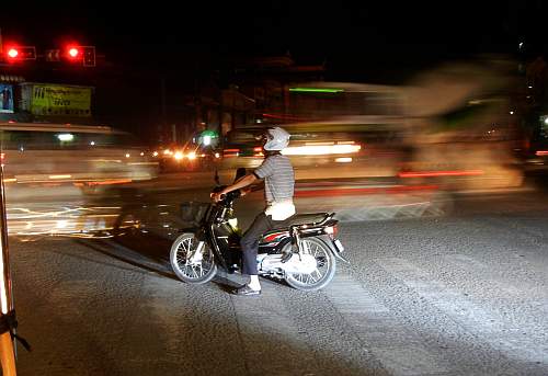 Motorcyclist waiting at an intersection