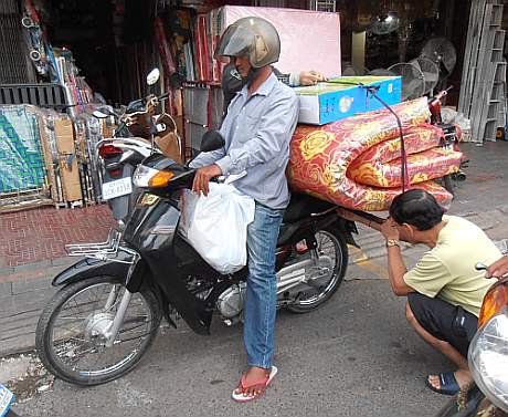 Mattress on a motorcycle