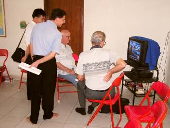 Priests watching US election results in Cambodia
